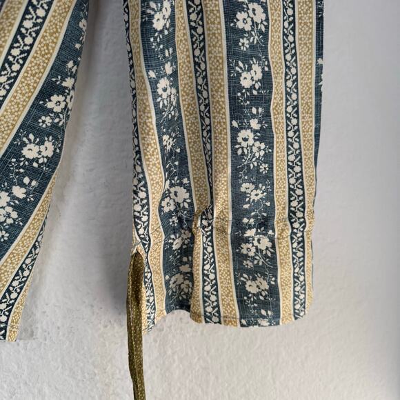 D'Ascoli Silk Striped Mock Neck Floral Long Sleeve Blouse Gray Beige Size Large - Picture 4 of 7